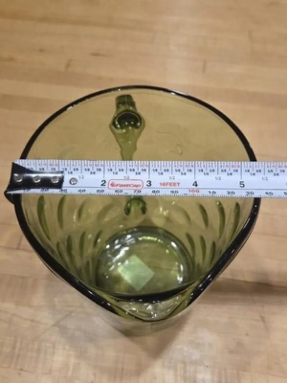 Vintage Hazel Atlas Eldorado Green Glass Pitcher Coin Dot MCM 56 oz Ice Lip